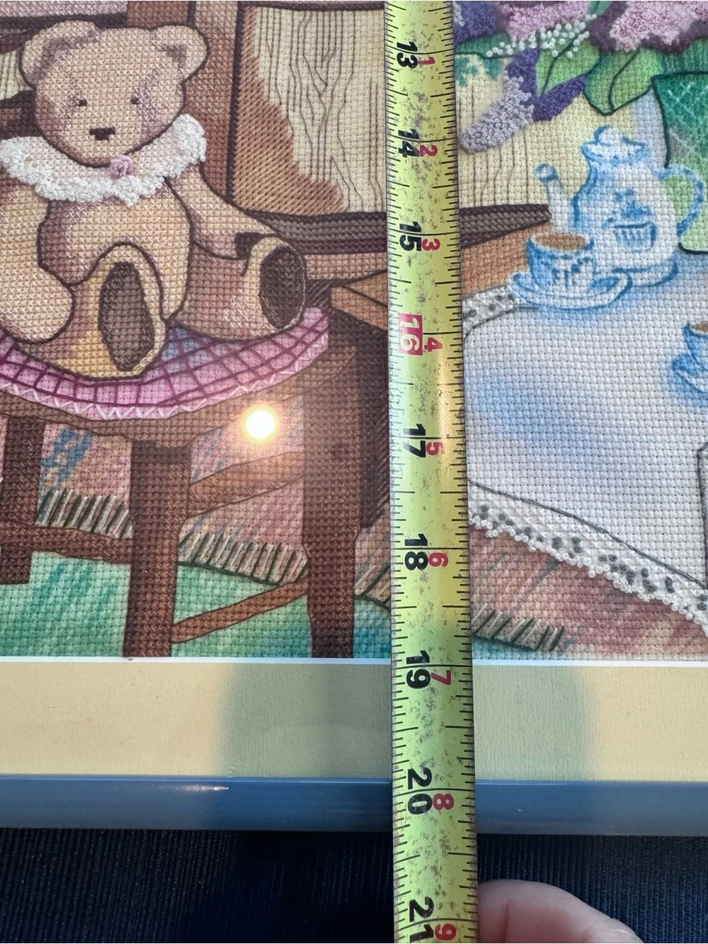 Framed Cross-Stitch Teddy Bear Cottage Core Granny Core Picture